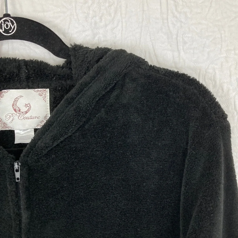 PJ Couture Women’s Black Kitty Fleece Onesie Pajamas sz Large